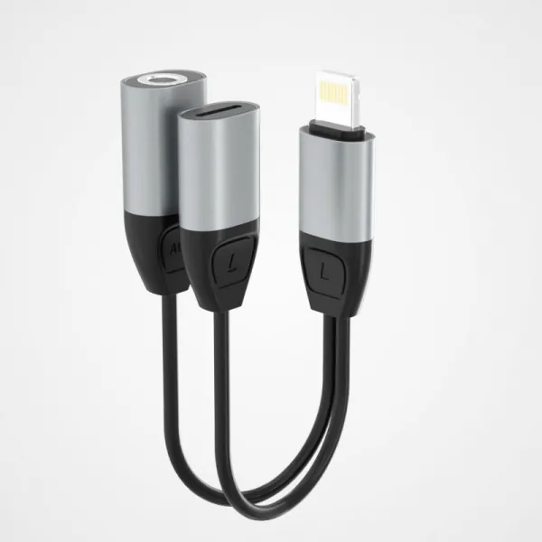 Dudao L17 adaptér Lightning - Lightning / 3,5 mm mini jack, sivý (L17i+ gray)