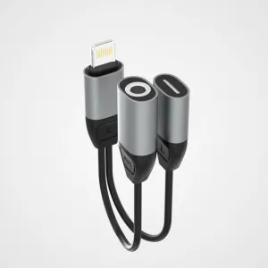Dudao L17 adaptér Lightning - Lightning / 3,5 mm mini jack, sivý (L17i+ gray)
