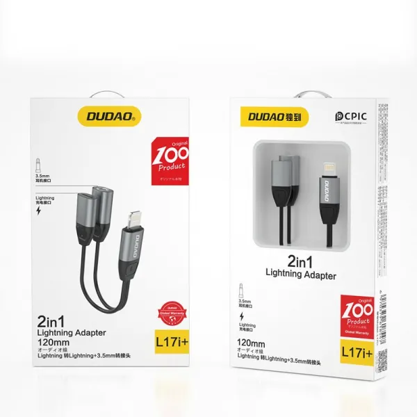 Dudao L17 adaptér Lightning - Lightning / 3,5 mm mini jack, sivý (L17i+ gray)