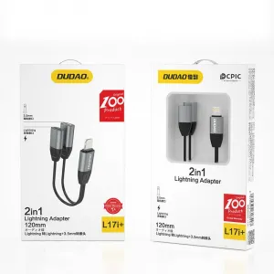 Dudao L17 adaptér Lightning - Lightning / 3,5 mm mini jack, sivý (L17i+ gray)