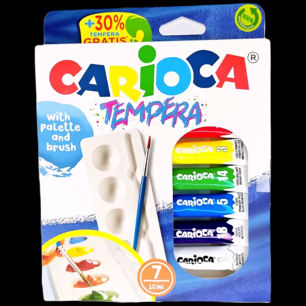 Temperové farby Carioca 10 ml 7 ks + paleta + štetec zdarma-CARIOCA + Magické popisovače- fixky 10 ks