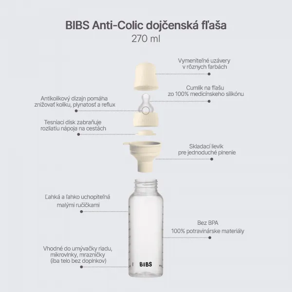Dojčenská fľaša BIBS – plastová, silikónový cumlík, Blush, 270 ml