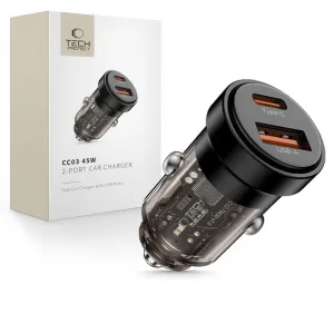 Tech-Protect CC03 autonabíjačka USB / USB-C 45W PD QC, čierna