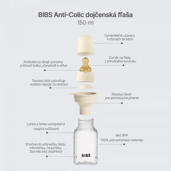 BIBS antikoliková fľaša s kaučukovým cumlíkom 150ml - Blush