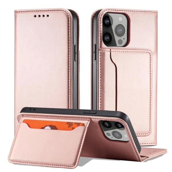 MG Magnet Card knižkové kožené puzdro na iPhone 13 Pro Max, ružové
