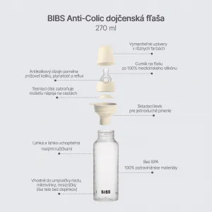 Dojčenská fľaša BIBS – plastová, silikónový cumlík, Baby Blue, 270 ml