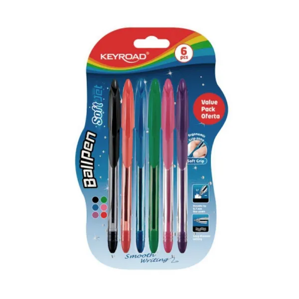 Guľôčkové pero KEYROAD Soft Jet 0,7 mm, blister 6 ks, mix farieb