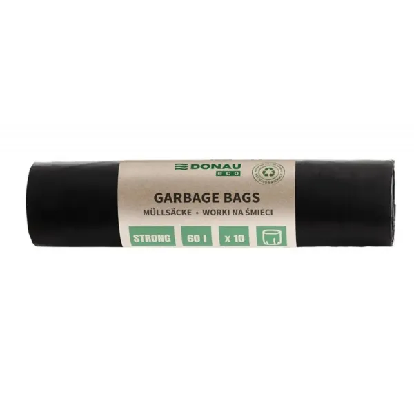 Vrecia DONAU ECO strong, 60 ℓ,30 mic, 10 ks, čierne, LDPE