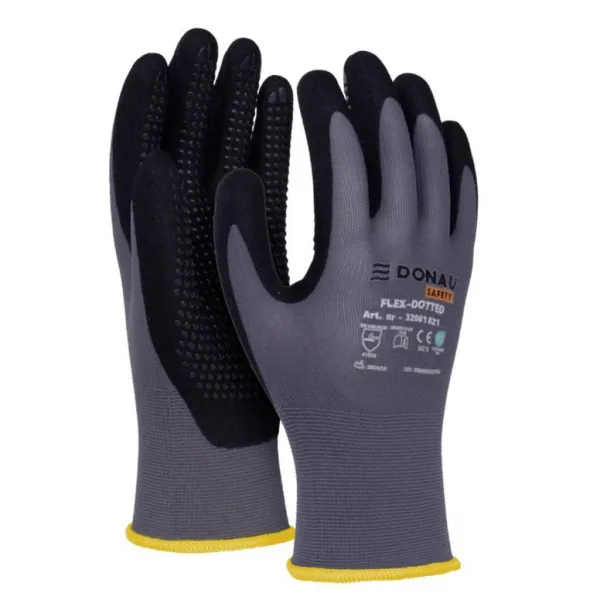Rukavice pletené, polomáčané DONAU SAFETY Flex-Dotted, kat. II šedé veľ. 9