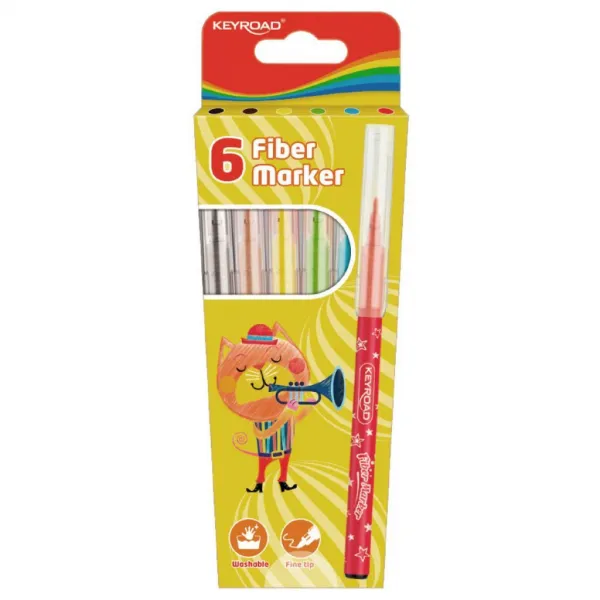 Sada popisovačov KEYROAD Fiber Marker, 6 ks, mix farieb