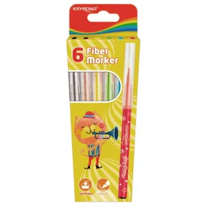 Sada popisovačov KEYROAD Fiber Marker, 6 ks, mix farieb