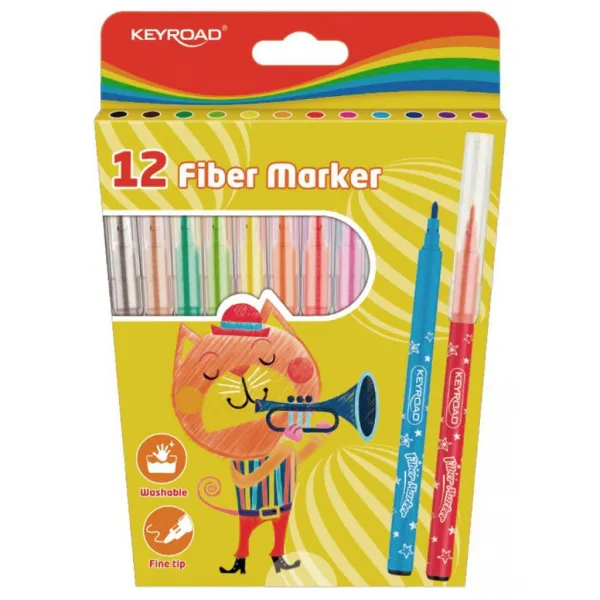 Sada popisovačov KEYROAD Fiber Marker, 12 ks, mix farieb