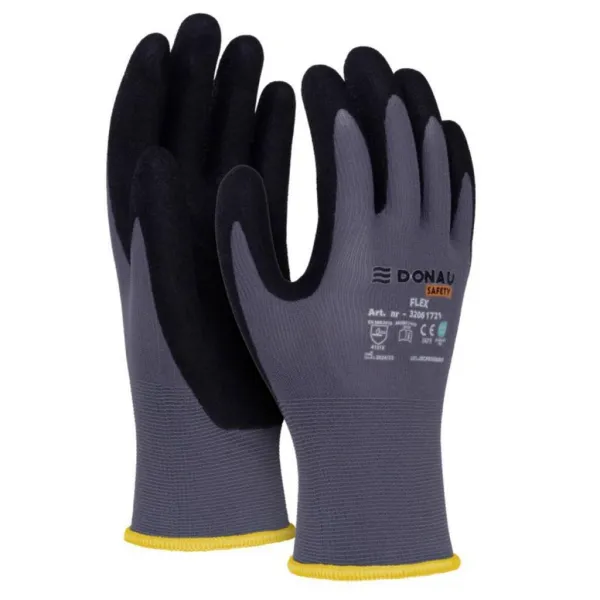 Rukavice pletené, polomáčané DONAU SAFETY Flex, kat. II šedé veľ. 9