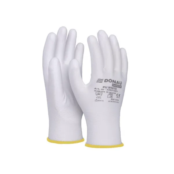 Rukavice pletené, polomáčané DONAU SAFETY PU kat. II biele veľ. 10