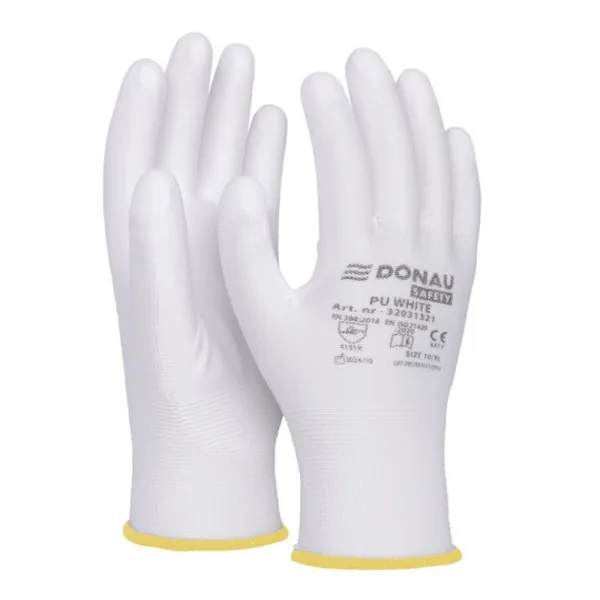 Rukavice pletené, polomáčané DONAU SAFETY PU kat. II biele veľ. 9