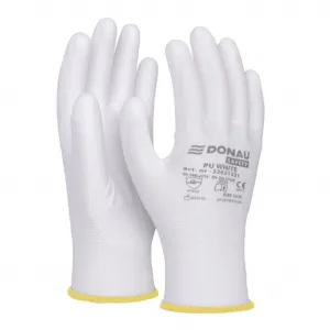 Rukavice pletené, polomáčané DONAU SAFETY PU kat. II biele veľ. 9