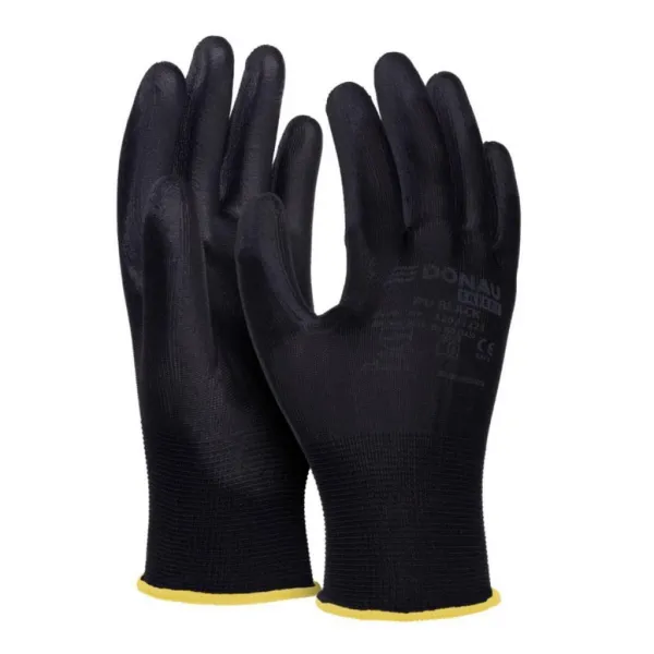 Rukavice pletené, polomáčané DONAU SAFETY PU kat. II čierne veľ. 9