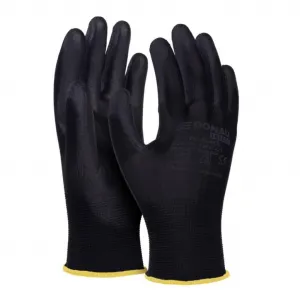 Rukavice pletené, polomáčané DONAU SAFETY PU kat. II čierne veľ. 9