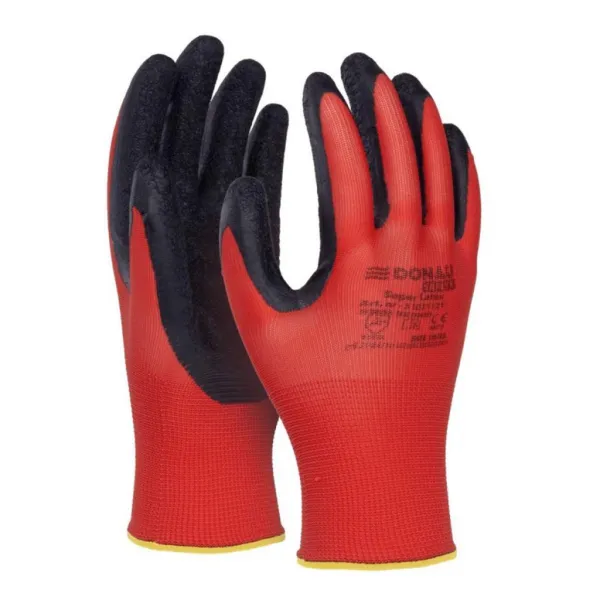 Rukavice pletené, polomáčané DONAU SAFETY Super Latex kat. II červené veľ. 9