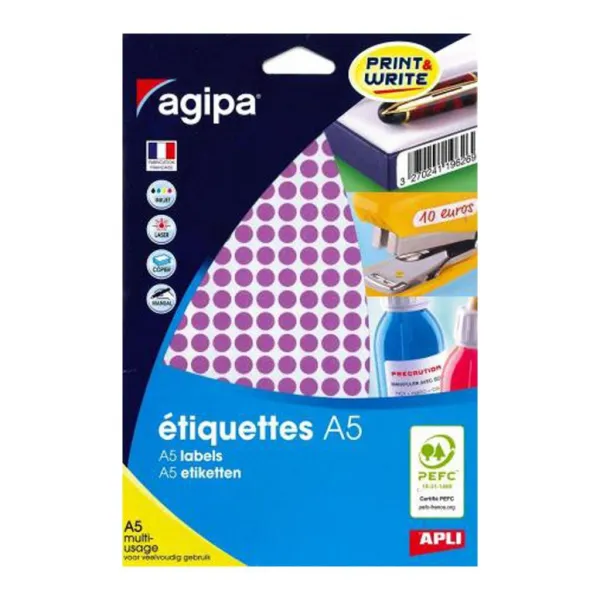 Etikety kruhové 8mm Agipa A5 fialové