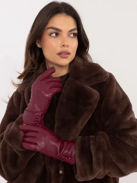 Burgundy women's gloves with buttons