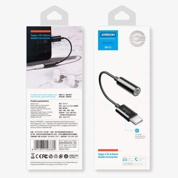 Joyroom Ben Series adaptér 3.5 mm jack / USB-C, čierny (SH-C1)