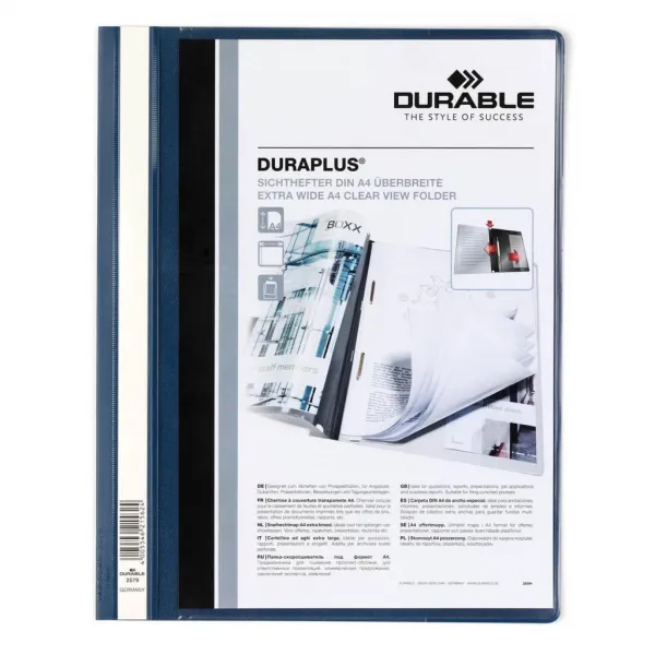 Rýchloviazač DURABLE Duraplus tmavomodrý Zakladač s priehľadným predným krytom