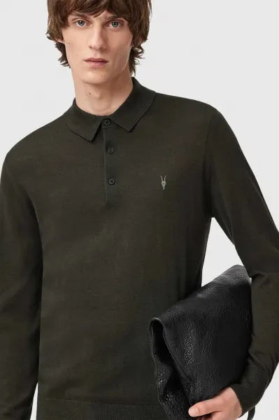 Vlnený sveter AllSaints MODE MERINO čierna farba, ľahký, M085KB