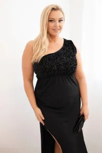 Kesi Włoski Dámska večerná šaty Plus Size na jedno rameno čierna