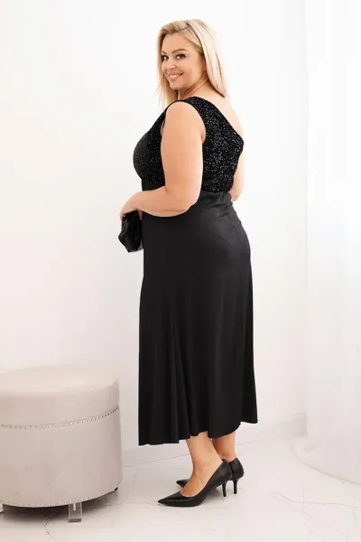 Kesi Włoski Dámska večerná šaty Plus Size na jedno rameno čierna