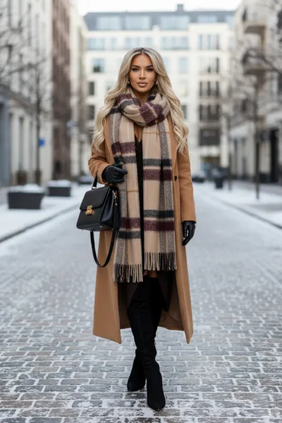 404-14 Elegant long dress with a wrap neckline and slit - chocolate brown