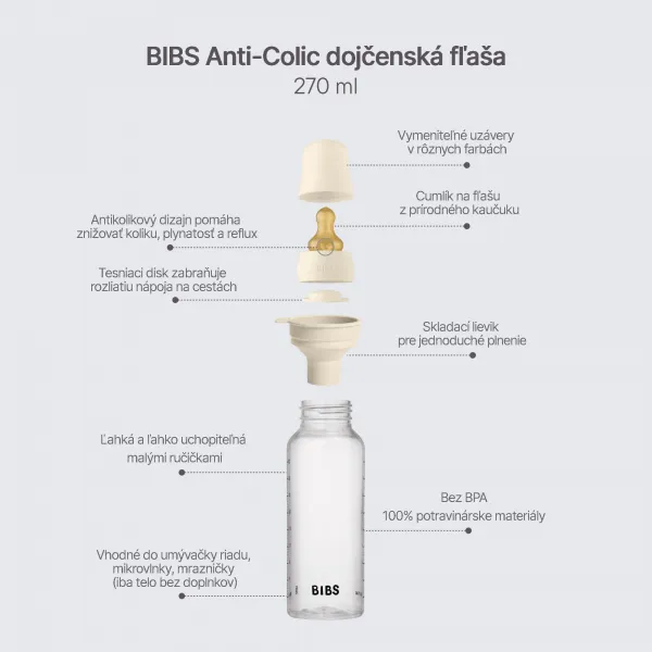 BIBS antikoliková fľaša s kaučukovým cumlíkom 270ml - Ivory