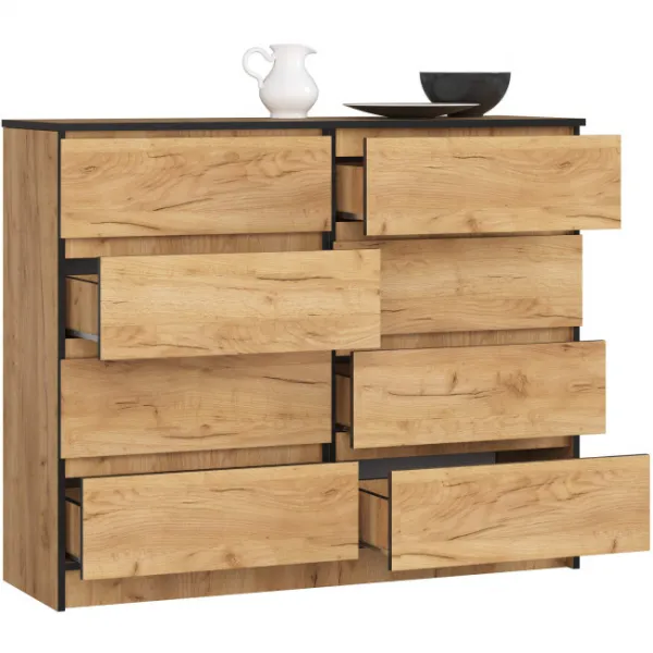Ak furniture Komoda Kuba 120 cm 8 zásuvek dub craft zlatý