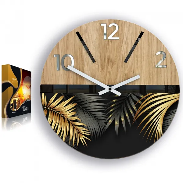 ModernClock Drevené nástenné hodiny Golden 33 cm dub prírodný/zlatá