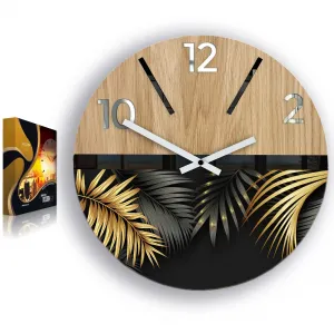 ModernClock Drevené nástenné hodiny Golden 33 cm dub prírodný/zlatá