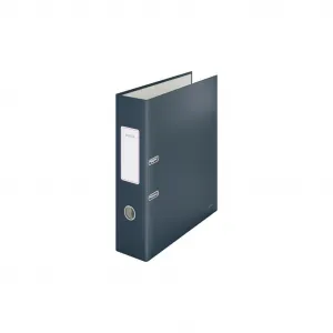LEITZ Pákový šanón, 80 mm, A4, kartón, 180°, "Cosy Soft Touch", matná sivá