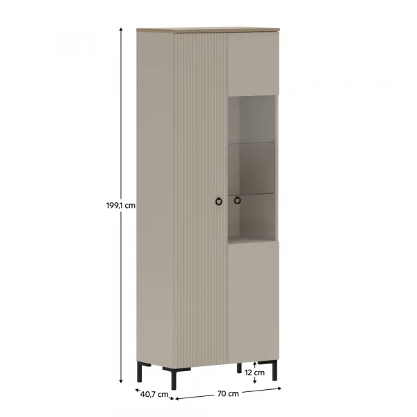 Vitrína, sivohnedá Taupe/dub silverjack, DOMCA 1D1W