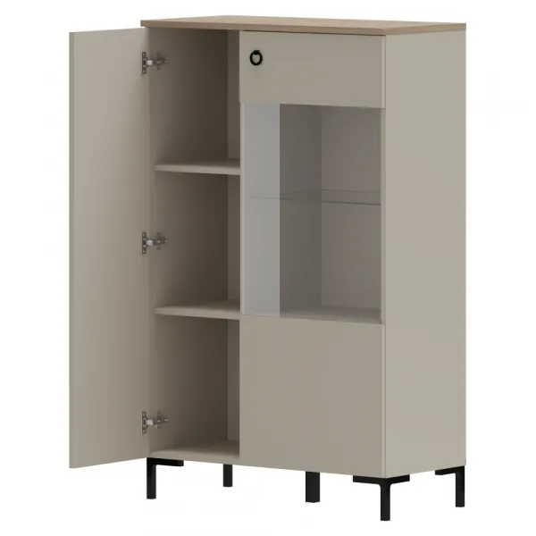 Nízka vitrína, sivohnedá Taupe/dub silverjack, DOMCA 1D1W/140