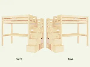 Benlemi Vyvýšená posteľ MAKALU s úložnými schodmi a písacím stolom 90x200 cm Zvoľte farbu: Biela