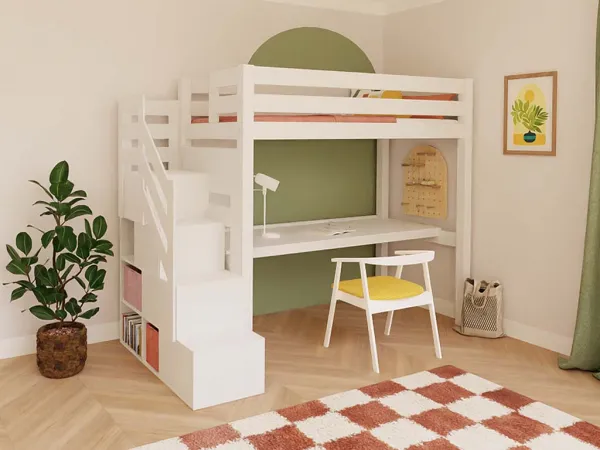 Benlemi Vyvýšená posteľ MAKALU s úložnými schodmi a písacím stolom 90x200 cm Zvoľte farbu: Transparentná lazúra