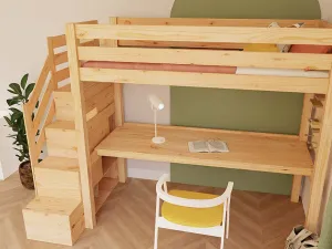 Benlemi Vyvýšená posteľ MAKALU s úložnými schodmi a písacím stolom 90x200 cm Zvoľte farbu: Biela