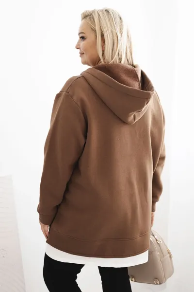Legínovo Zateplená dámska mikina Plus Size s kapucňou a véčkom hnedá Farba: Hnedá, Veľkosť: UNI