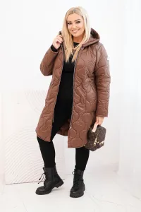 Kesi Włoski Dámska bunda Plus Size zimná prešívaná s kapucňou čokoládová