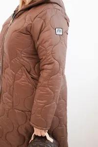 Kesi Włoski Dámska bunda Plus Size zimná prešívaná s kapucňou čokoládová