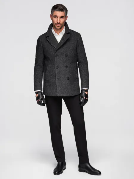 Ombre Men's short double-breasted wool coat - graphite