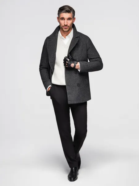 Ombre Men's short double-breasted wool coat - graphite