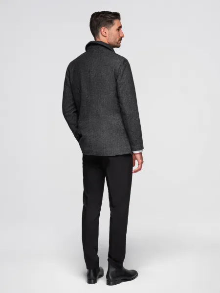 Ombre Men's short double-breasted wool coat - graphite