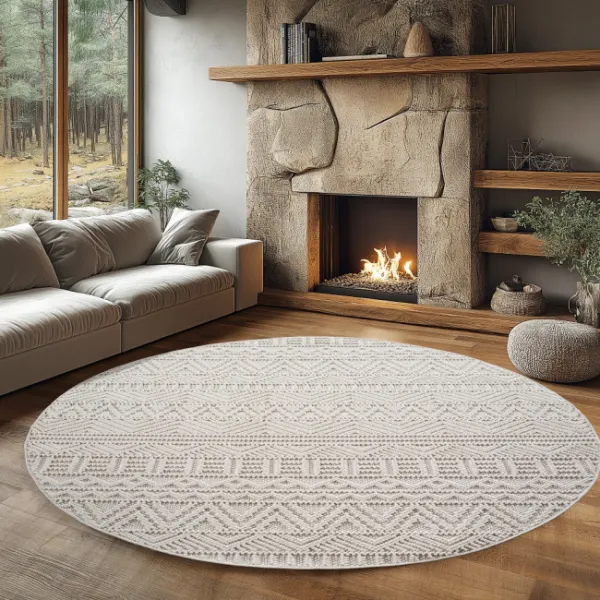 Koberec HELIX 3D boho krémový kruh