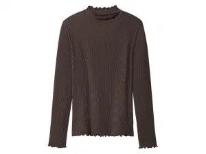 esmara® Dámske rebrované tričko s dlhým rukávom (hnedá, M (40/42))
