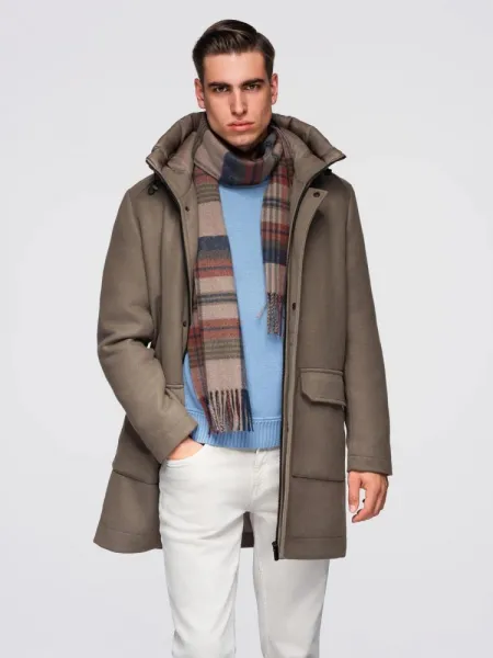 Trendy kabát na zimu pre mužov hnedý
